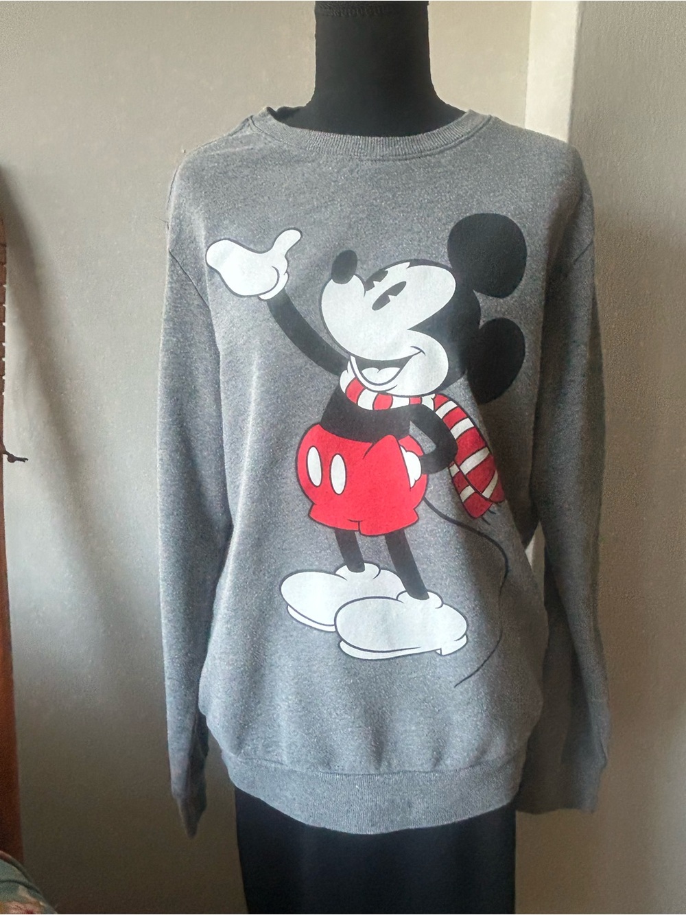 Disney Gray Sweatshirt with Red-Accent Mickey Graphic